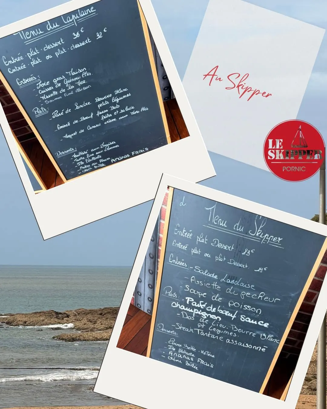 Les deux ardoises : Menu du Capitaine et Menu du Skipper